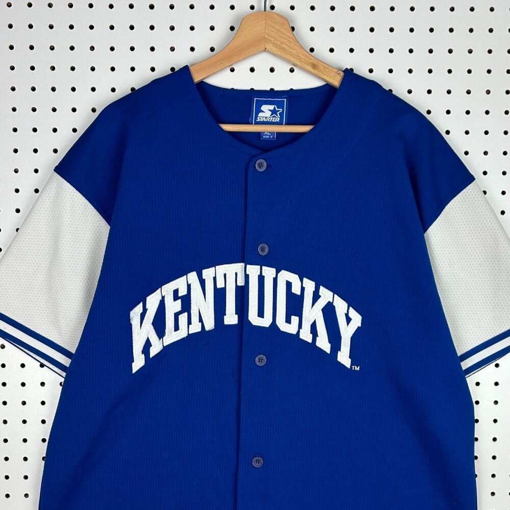 Kentucky Wildcats Vintage Starter Baseball Jersey Sz XL Blue White Button Up 90s